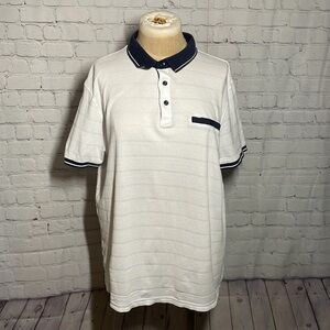 Primark Preppy Classic Polo Shirt White and Navy Medium